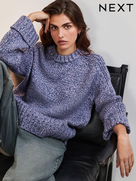 Blue Chambray Chunky Cuff Sleeve Crew Neck Jumper With Wool (E55424) | €60