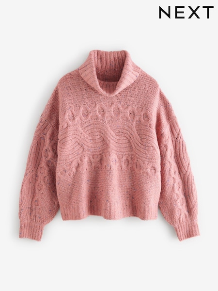 Pink Blush Co-ord Neppy High Roll Neck Knitted Jumper with Wool (E55438) | € 36