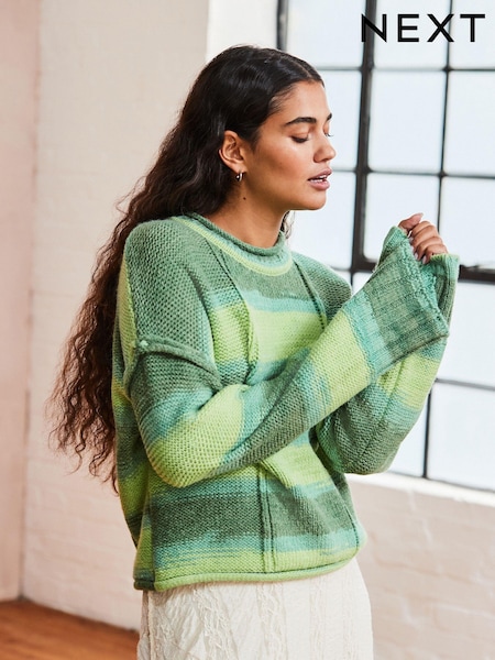 Green Bright Spacedye Stripe Knitted Jumper (E55445) | €22
