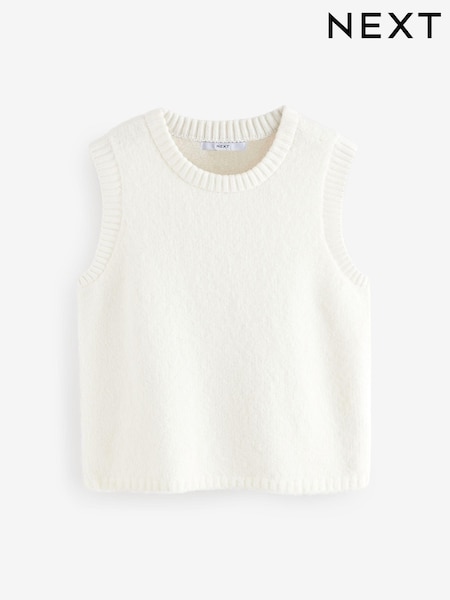 White Ecru Soft Touch Sleeveless Knitted Vest Tank Top Jumper with Wool (E55451) | €22