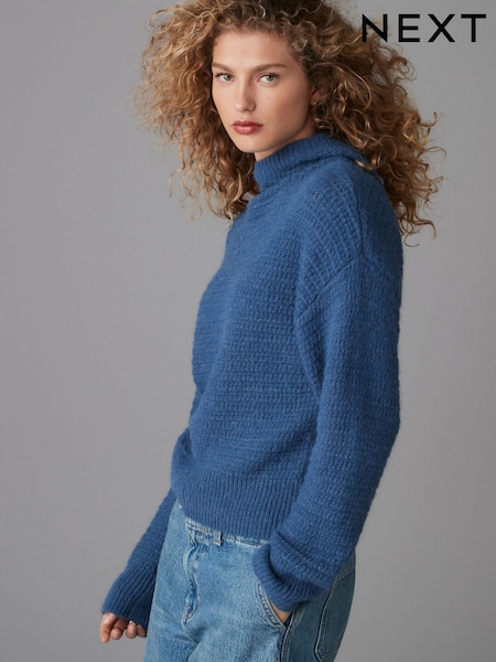 Blue Relaxed Stitch Knitted Hoodie (E55456) | AZN 80