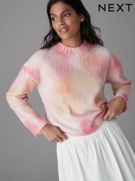 Pink Bright Soft Touch Long Sleeve Colourful Dyed Crew Neck Knitted Jumper (E55461) | € 29