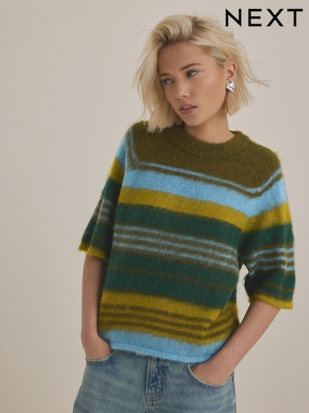 Blue/Green Stripe Brushed Knitted T-Shirt (E55469) | €21.50