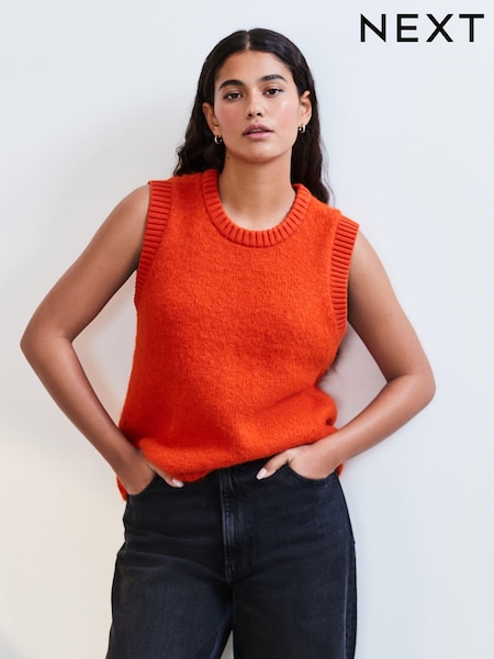 Orange Soft Touch Sleeveless Knitted Vest Tank Top Jumper with Wool (E55473) | €16