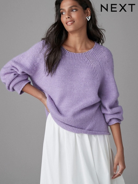 Purple Lilac Scoop Neck Knitted Jumper with Wool (E55474) | € 34