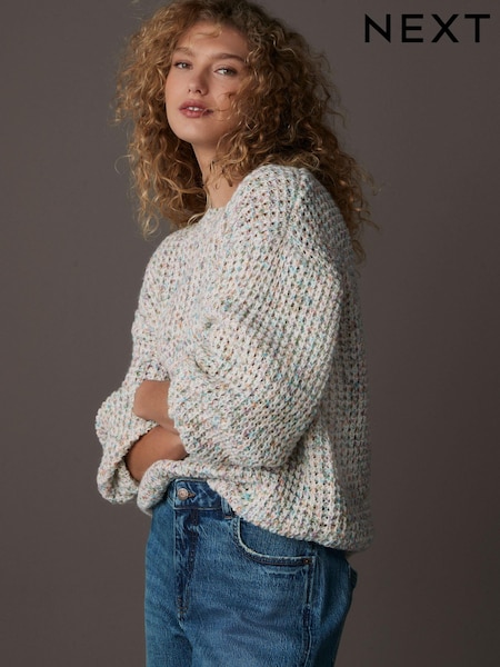 Multi Neppy Chunky Knitted Oversized Jumper with Wool (E55478) | €41