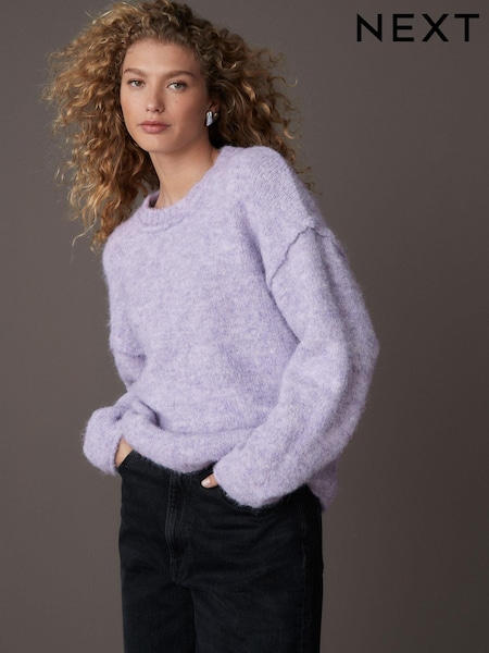 Purple Lilac Soft Touch Crew Neck Knitted Jumper with Wool (E55480) | €29