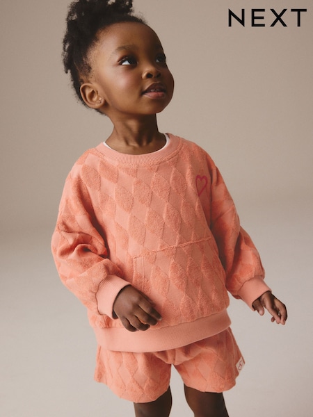 Orange Towelling Crew 100% Cotton Sweatshirt & Shorts Set (3mths-7yrs) (E55501) | R$ 145 - R$ 185