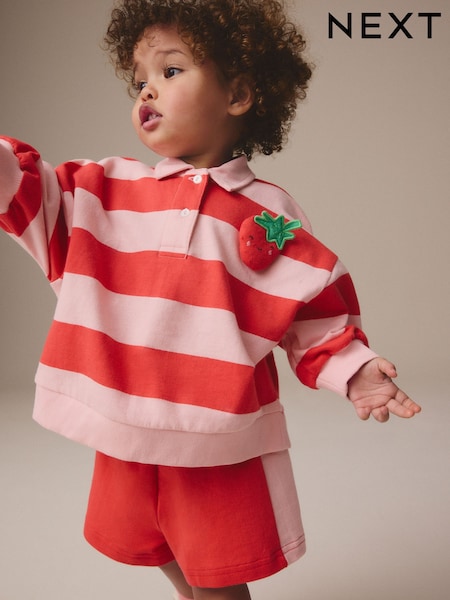 أحمر فراولة - تصميم مخطط - 100% Cotton Rugby Top & Shorts Set (3mths-7yrs) (E55506) | ‏76 د.إ.‏ - ‏ 97‏ د.إ.
