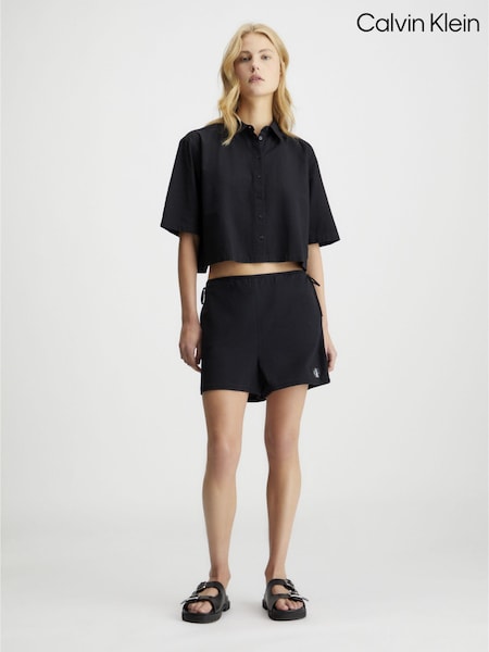 Calvin Klein Black 100% Cotton Back Detail Seersucker Shirt (E55543) | AED218