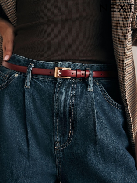 Bourgogne Röd - Premium Made In Italy Leather Micro Skinny Belt (E55545) | kr360