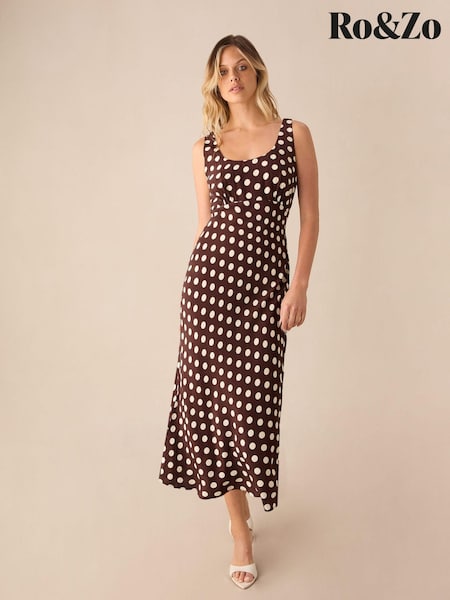 Ro&Zo Brown Spot Scoop Neck Cami Midi Dress (E55553) | €63