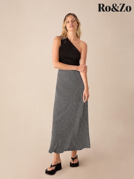 Ro&Zo Mono Polka Dot Print Satin Skirt (E55562) | 330 LEI
