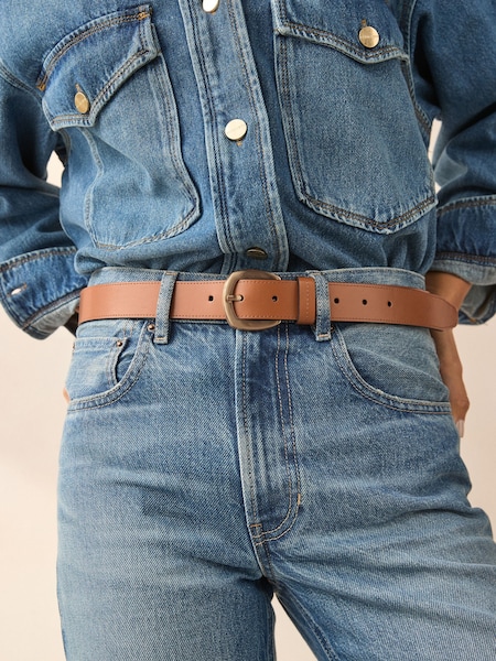 Marrón tostado - Regular Premium Made In Italy Casual Leather Belt (E55581) | 34 €
