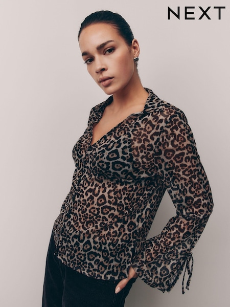 Leopard Print Long Sleeve Mesh Shirt (E55668) | €32