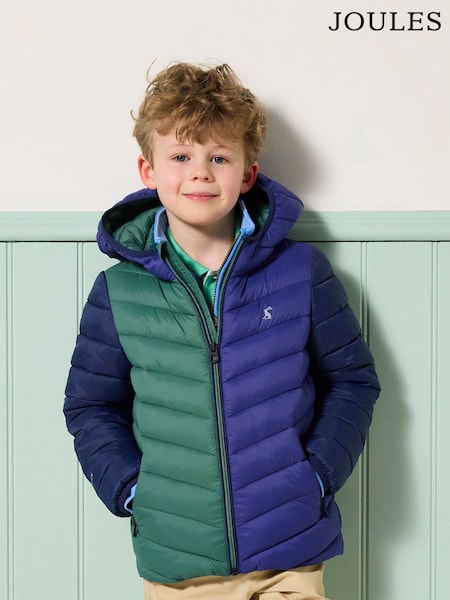 Joules Kids' Cairn Blue Colourblock Showerproof Padded Coat (E55678) | $54 - $59