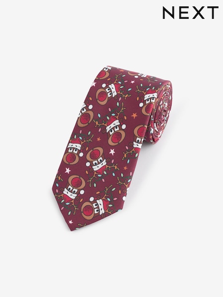 Red Reindeer Slim Christmas Design Tie (E55780) | 48 QAR