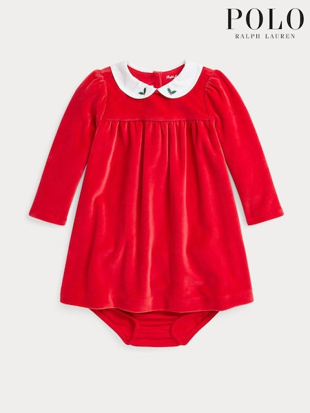Polo Ralph Lauren Girls Red 100% Cotton Occassion Dress (E55835) | €76