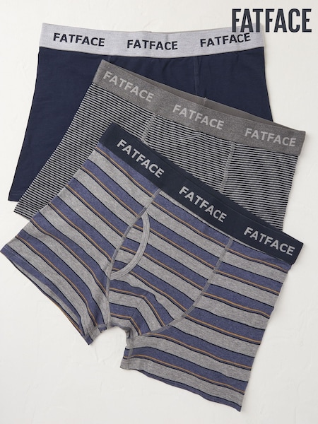 FatFace Navy Blue/Grey Stripe Cotton Boxers 3 Pack (E55939) | €43