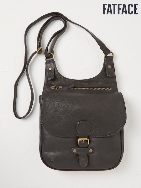 FatFace Anna Black Oiled Leather Crossbody Bag (E55958) | ₪347
