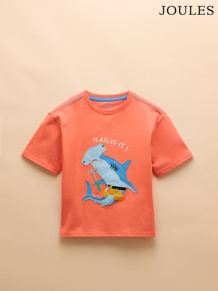 Joules Archie Orange Cotton Short Sleeve Applique T-Shirt (E56237) | AZN 40 - AZN 45
