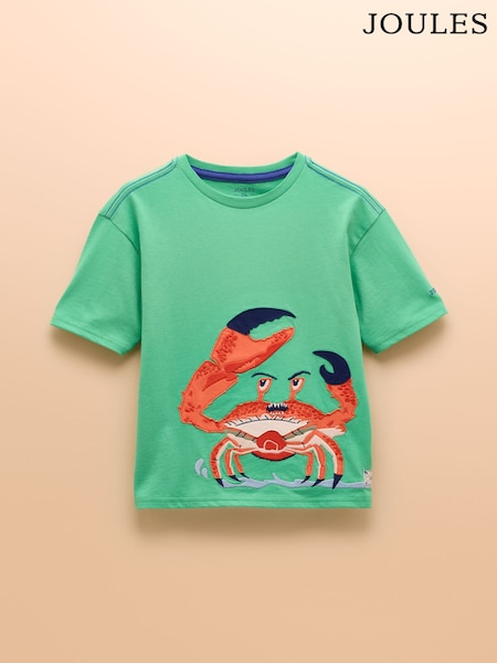 Joules Archie Green Cotton Short Sleeve Applique T-Shirt (E56239) | R$ 160 - R$ 180