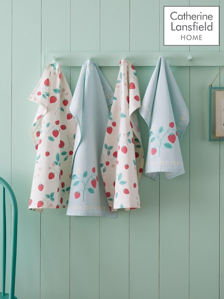 Catherine Lansfield Red Strawberry Garden 100% Cotton Tea Towel 4 Pack (E56245) | €16