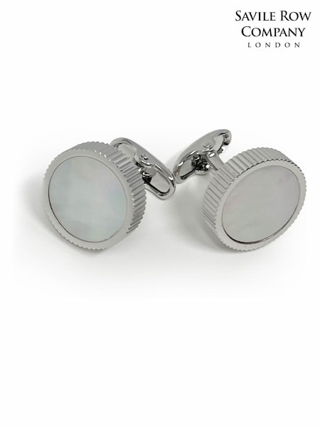 Grey - Regular Savile Row Company Pearl Rhodium-plated Round Cufflinks