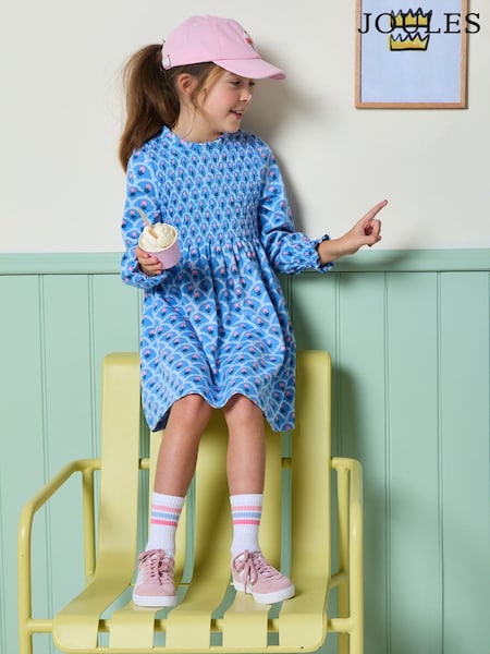 כחול פרחוני - Joules Girls' Gracie Printed Jersey Dress (E56516) | ‏121‏₪ - ‏136‏ ₪