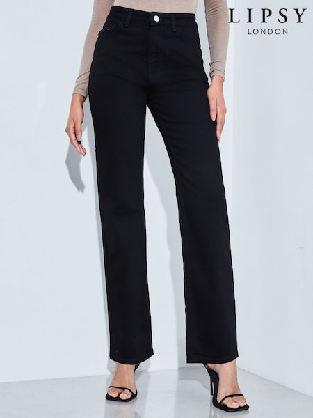 Lipsy Black High Waist Straight Leg Jeans (E57148) | kr638