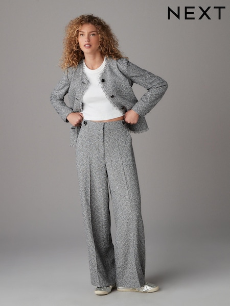 Black/White Elastic Back Boucle Mono Wide Leg Trousers (E57215) | €48