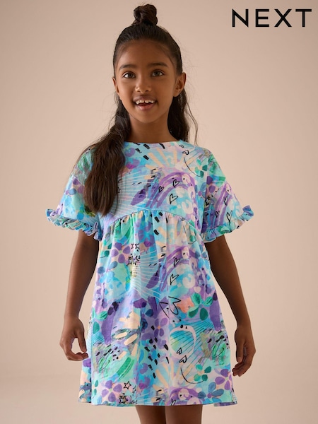 Blau/Graffiti-Print - Short Sleeve Jersey Summer Dress (3-16yrs) (E57228) | 14 € - 21 €