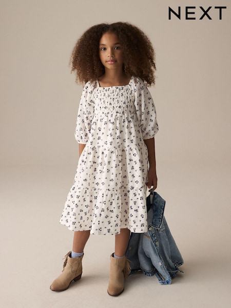 Ecru Ditsy Flower Tiered Broderie Summer Dress (3-16yrs) (E57231) | €22.50 - €30