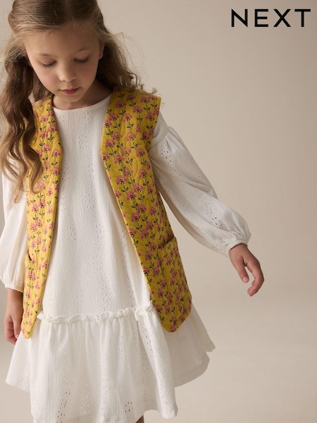 Yellow/White Long Sleeve Dress and Gilet Set (3-16yrs) (E57233) | AED106 - AED128