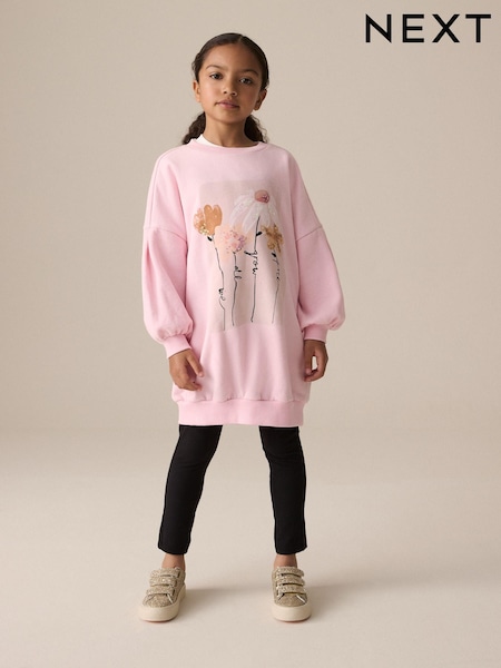 Pink Flower Graphic Jumper Dress (3-16yrs) (E57235) | AZN 37 - AZN 50
