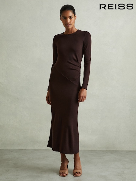 Reiss Berry Sloane Wool Ruche Detail Midi Dress (E57242) | €80