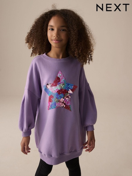 Lilac Purple Sequin Star Jumper Dress (3-16yrs) (E57243) | AED56 - AED74