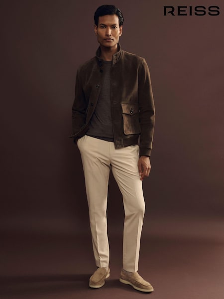 Reiss Chocolate Brown Roland Suede Harrington Jacket (E57257) | AED3,082