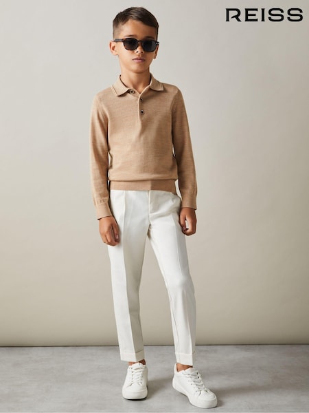 Reiss Camel Melange Trafford 3-9 yrs Merino Wool Polo Shirt (E57258) | €45