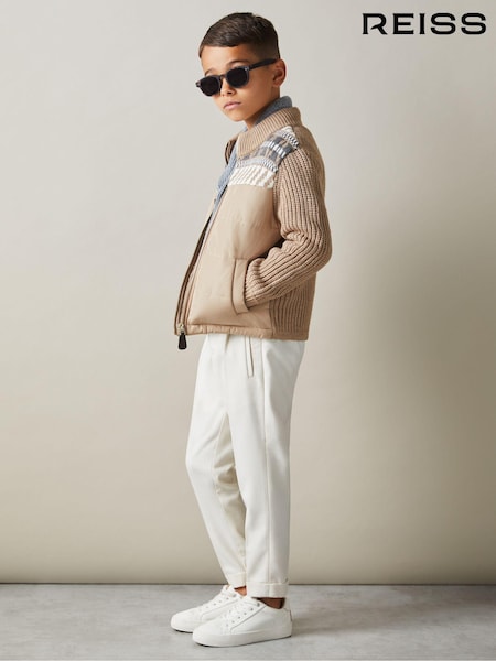 Reiss Oatmeal Melange Kingsway 3-9 yrs Hybrid Knit and Quilt Funnel Neck Jacket (E57270) | €94