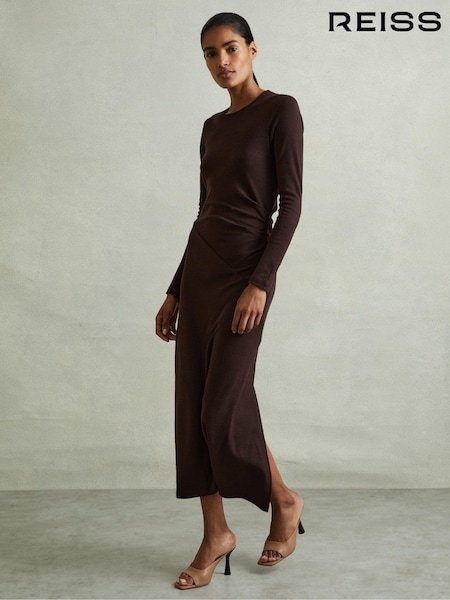 Reiss Berry Sloane Petite Wool Ruche Detail Midi Dress (E57276) | €95