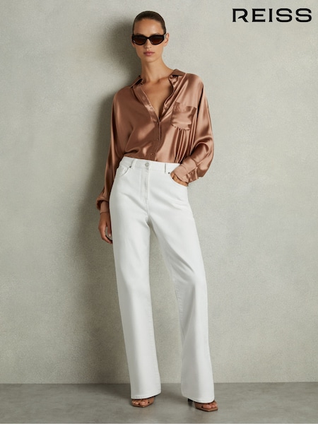 Reiss Taupe Claude Silk Satin Grown On Sleeve Shirt (E57278) | €95