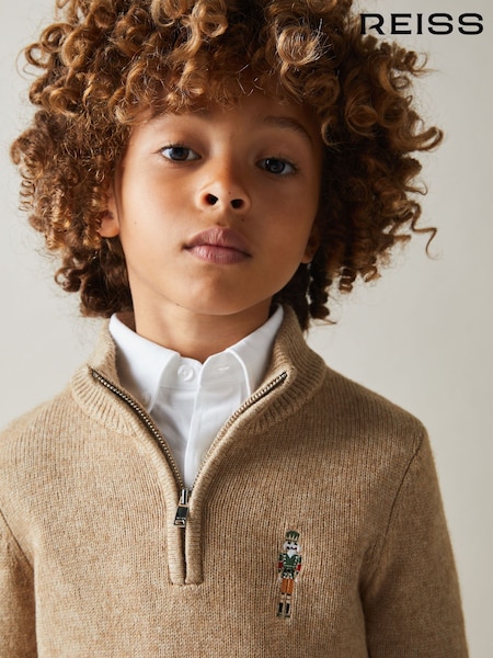 Reiss Camel Brown Melange Arden 9-13 yrs Quarter Zip Jumper (E57281) | €30