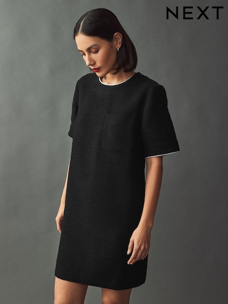 Black Boucle Short Sleeve Mini Dress (E57309) | R$ 280