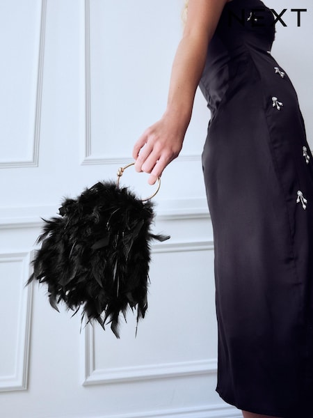 Černý - Feather Ring Handheld Bag (E57322) | 1 120 Kč