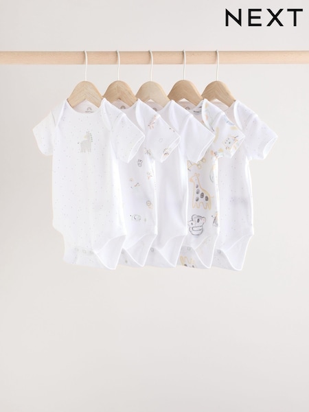 Weiß - Baby Animal Print Short Sleeve Bodysuits 5 Pack (E57522) | 21 € - 24 €