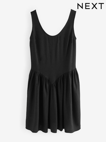 Black Sleeveless Scoop Neck Waisted Mini Dress (E57539) | €14