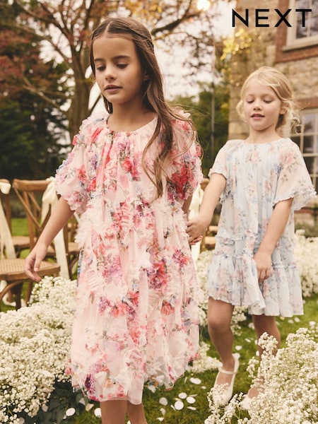 Rosa Blumenmuster - Ruffle Mesh Occasion Dress (3-16yrs) (E57544) | 51 € - 60 €
