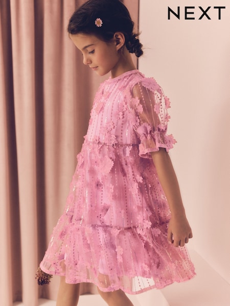 وردي - Mesh Flower Sequin Party Dress (3-16yrs) (E57549) | ‏149 ر.س.‏ - ‏185 ر.س.‏