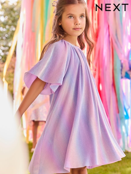 Lilac Purple Rainbow Sparkle Angel Sleeve Party Dress (3-16yrs) (E57558) | BGN 64 - BGN 84